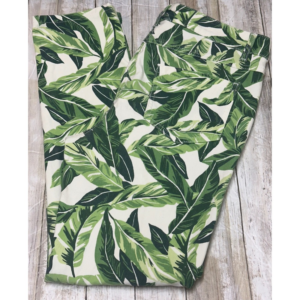J.McLaughlin Lexi Tropical Banana Leaf‎ Print Pants Green White jeans Size 4
